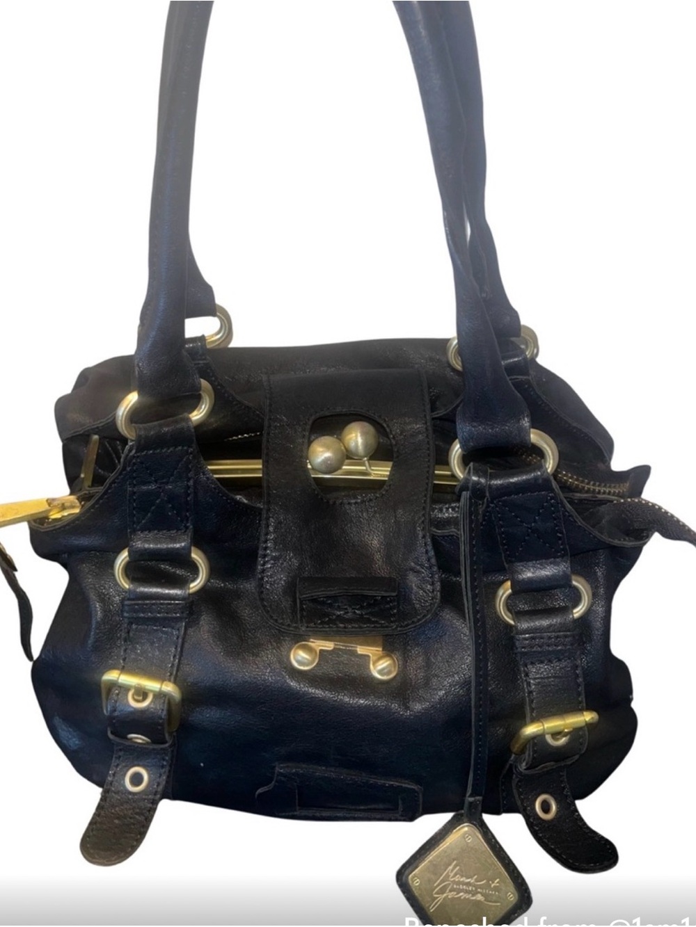 Badgley Mischka Black Shoulder Bag with Gold Hardware